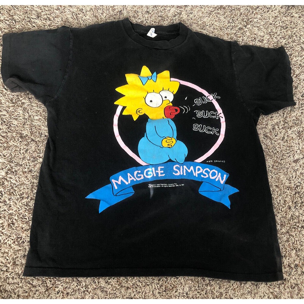 Vintage 1990 Maggie Simpson Large Faded Shirt The Simpsons Suck Suck Suck VTG